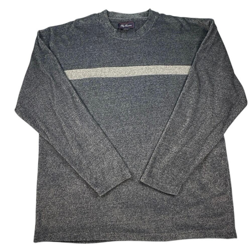 Oleg Cassini Sweater Silk Blend Chest Stripe Long Sleeve XL
